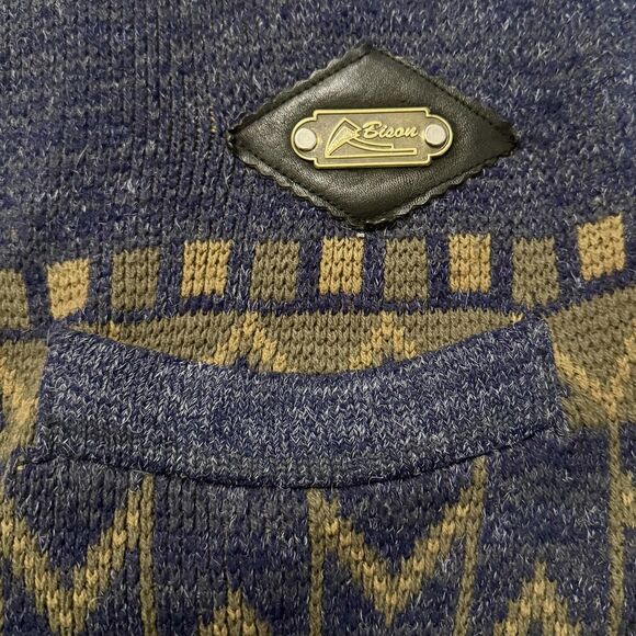 Vintage Bison Sweater Sz L Green Blue Button Cardigan Aztec Pattern Knit Retro - Picture 3 of 7